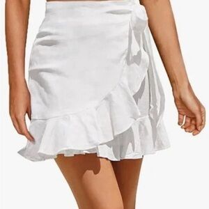 Aerie White Linen Blend Ruffled Wrap Mini Skirt Summer
